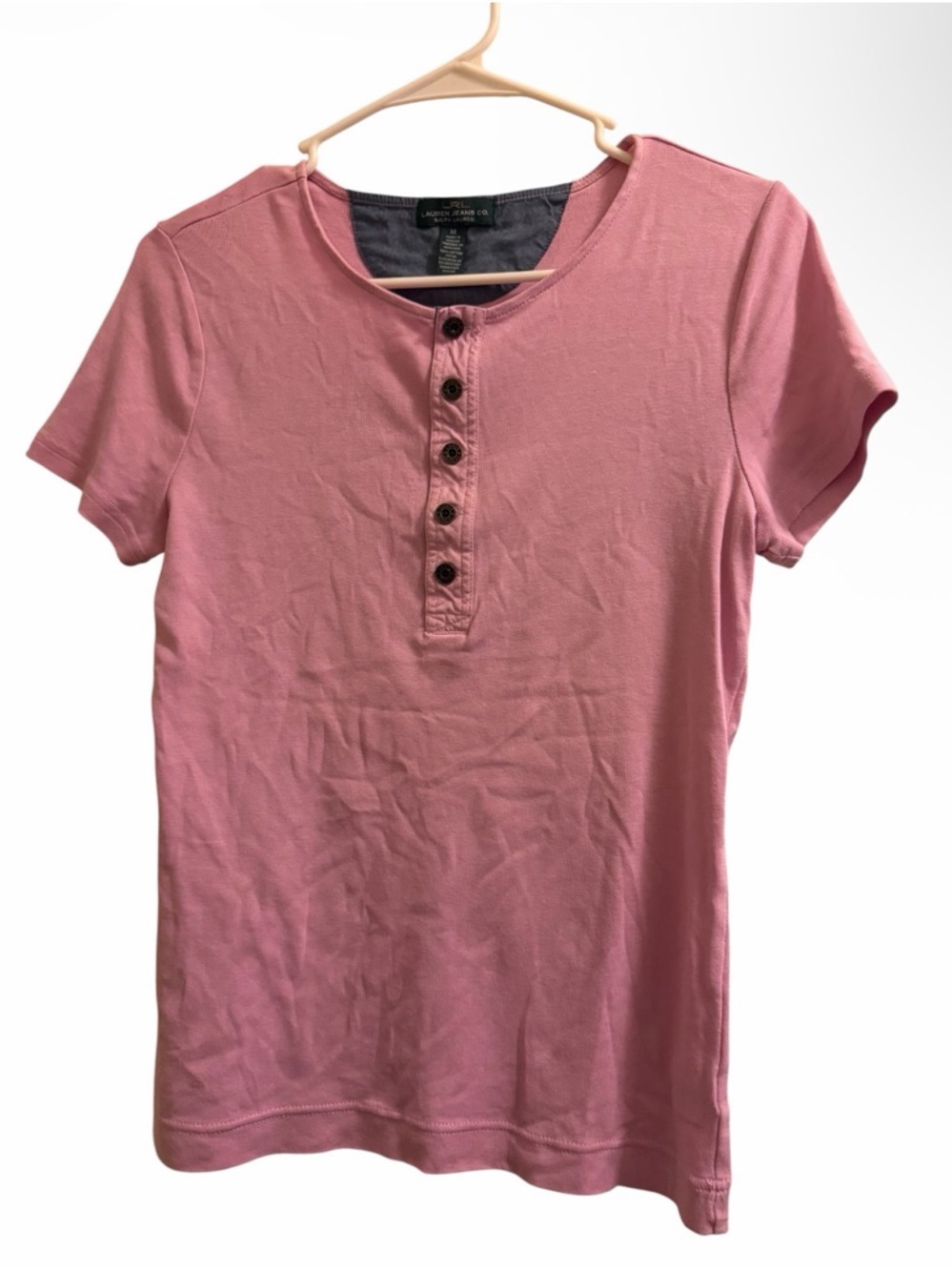 Pink Short Sleeve Henley Tee 100% Cotton